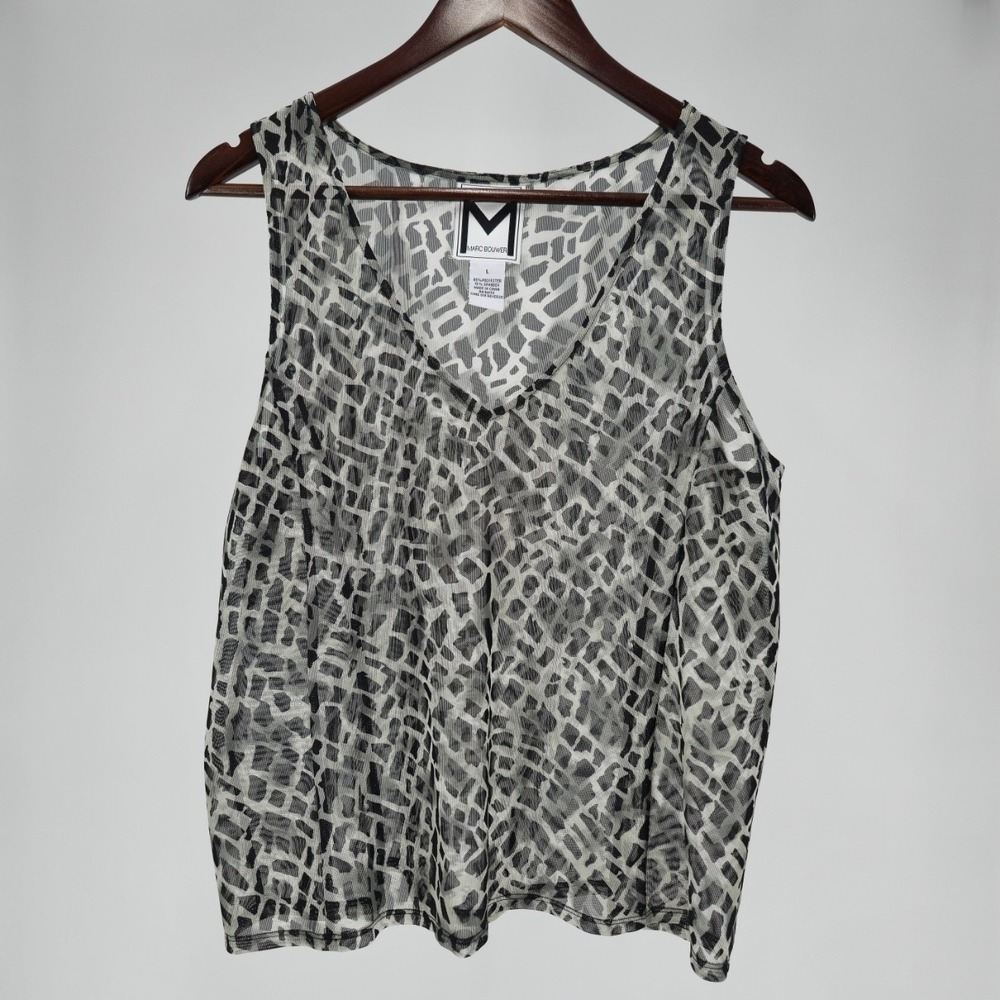 Marc Bouwer Womens Grey Black Abstract Animal Print Mesh‎ V-Neck Tank Top L